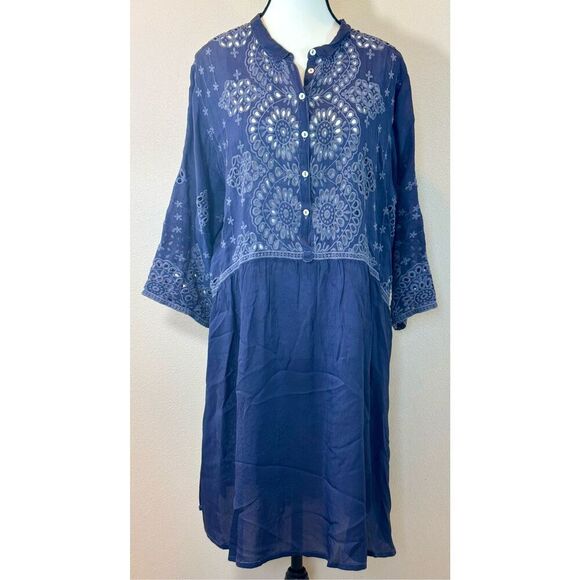 Johnny Was Embroidered Eyelet Empire Waist Bohemian Midi Women's Dress Medium
